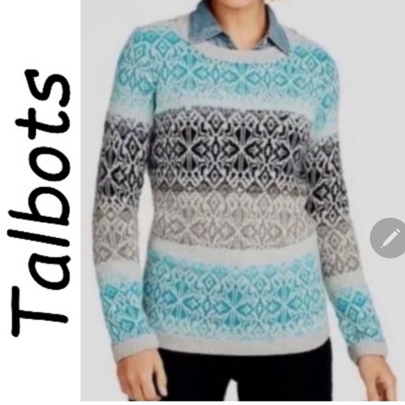 Talbots Fair Isle Snowflake Sweater Lambswool Nylon Blend Women's 1X - Picture 1 of 16